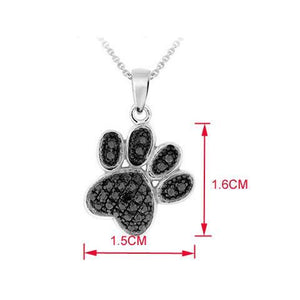 Silver Overlay Black Diamond Accent Paw Print Pendant with 18" Chain